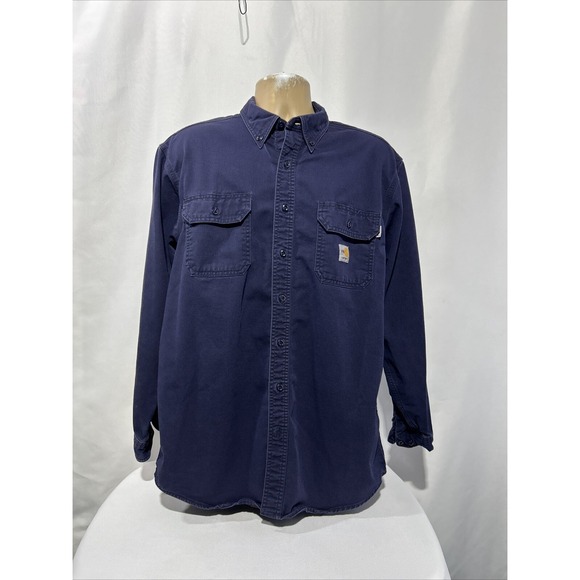 Carhartt Shirt Mens Large FRS 160 DNY FR Flame Resistant Fire Work Navy Blue - Picture 1 of 11